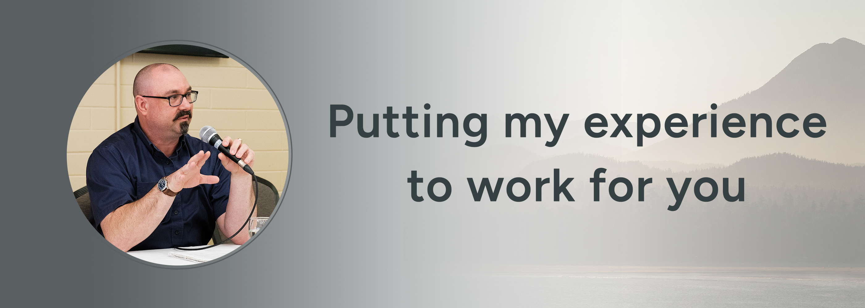 Image of Dr. Hoffman speaking into a microphone with the words: "Putting my experience to work for you." 